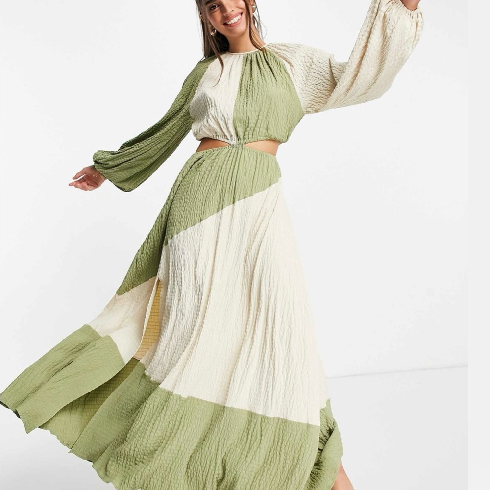 NWOT ASOS Design Green and Cream Cutout Maxi Dress